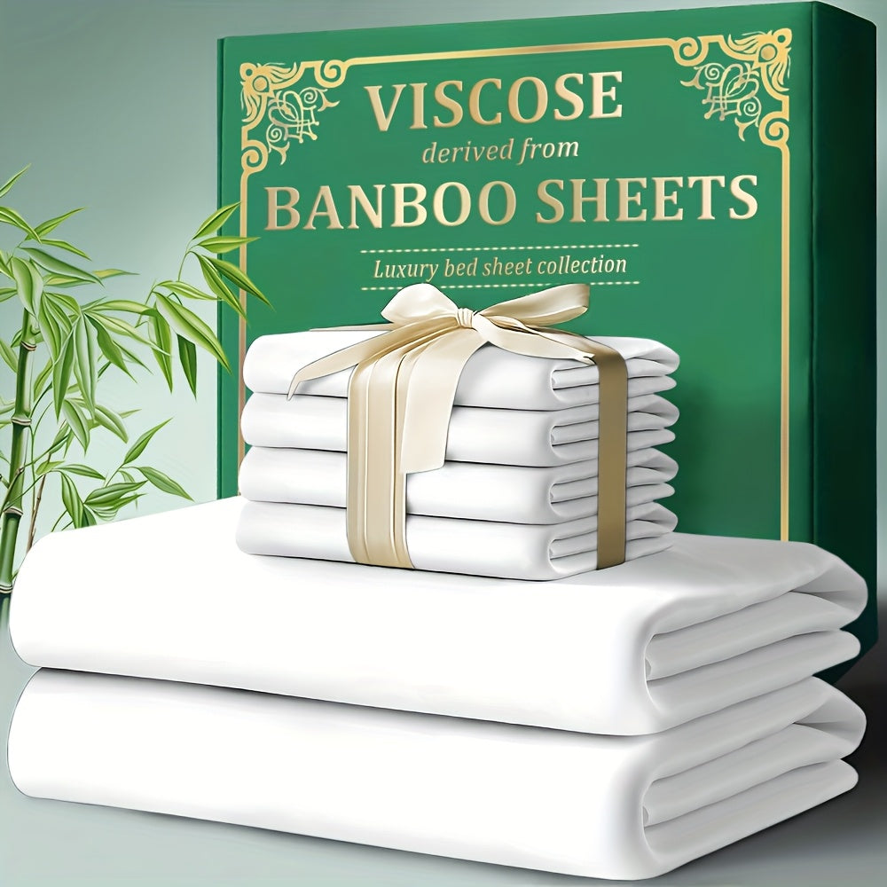 Bamboo Fitted Sheet Set 4-Piece Deep Pocket 18"-24", 2200TC Ultra-Soft Cool Breathable Bed Sheets, Anti-Shrink Fade-Resistant, Ideal for Hot Sleepers