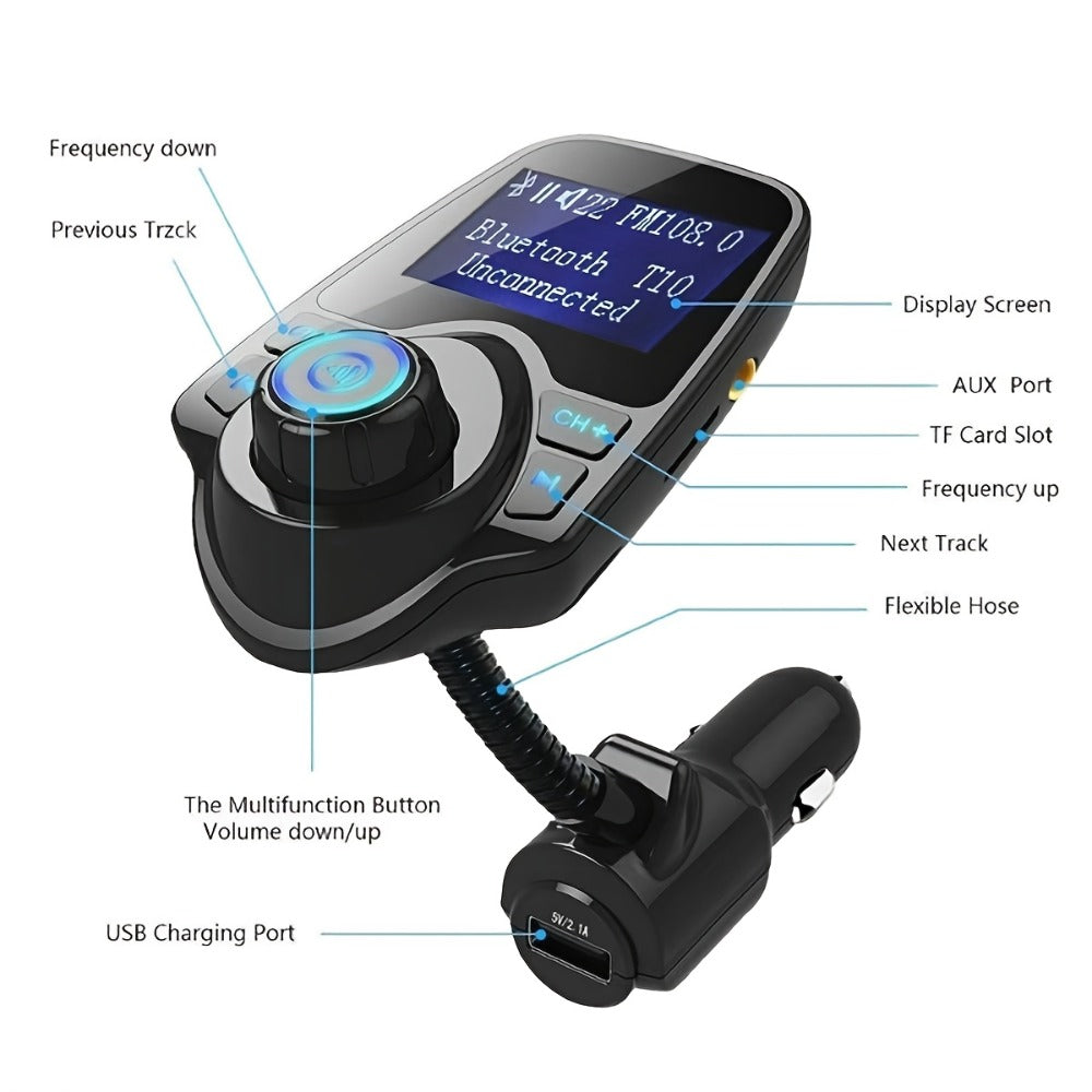 Bluetooth 5.0 Car FM Transmitter Adapter Hands-Free Calling Dual USB Quick Charge Car MP3 Player Wireless Car Kit for iPhone Android Music Streaming
