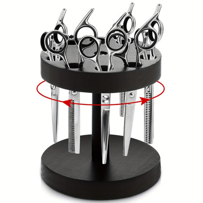 Rotating Round Salon Scissor Holder with Ten Vertical Openings, Black Base and One-Piece Checkout Option
