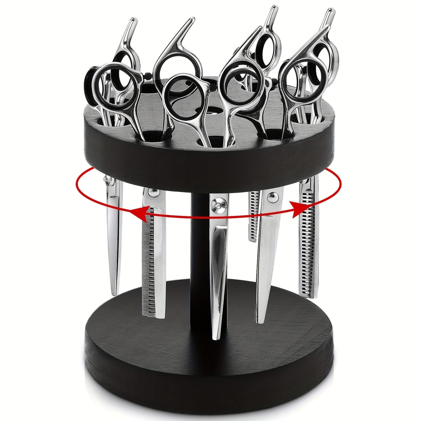 360° Rotating 10-Slot Scissor Holder with Wooden Base for Barber Shears and Salon Styling Tools