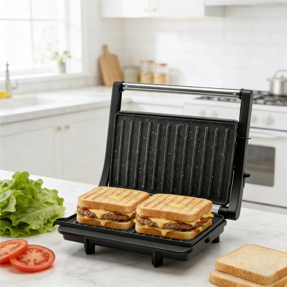 Panini Press Grill 3-in-1 Electric Indoor Grill with Non-Stick Plates - 180° Flat Grill Sandwich Maker with Floating Hinge Grease Tray Temperature Control, Compact Countertop Grill for Home Dorm Office