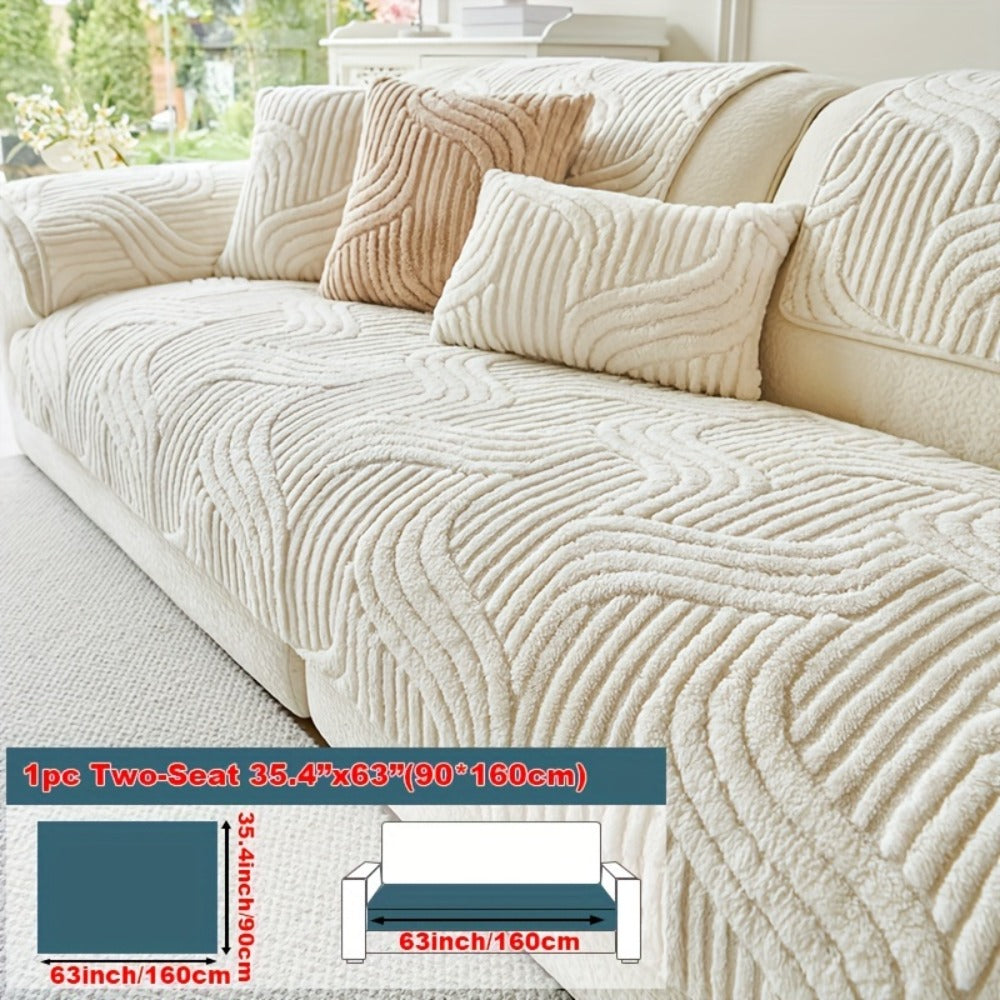 Sofa Cover Wave-Texture Plush Panels for 2 to Large 4-Seater Sofas, Armrest or Pillowcase Options