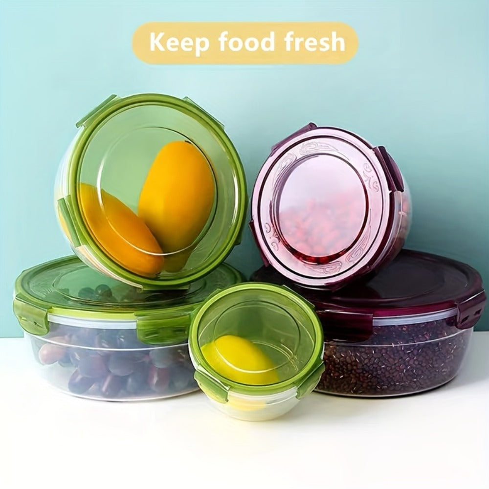 Food Storage Container Refrigerator Set with Three or Four Round Boxes, Flip Lids and Nested Capacities