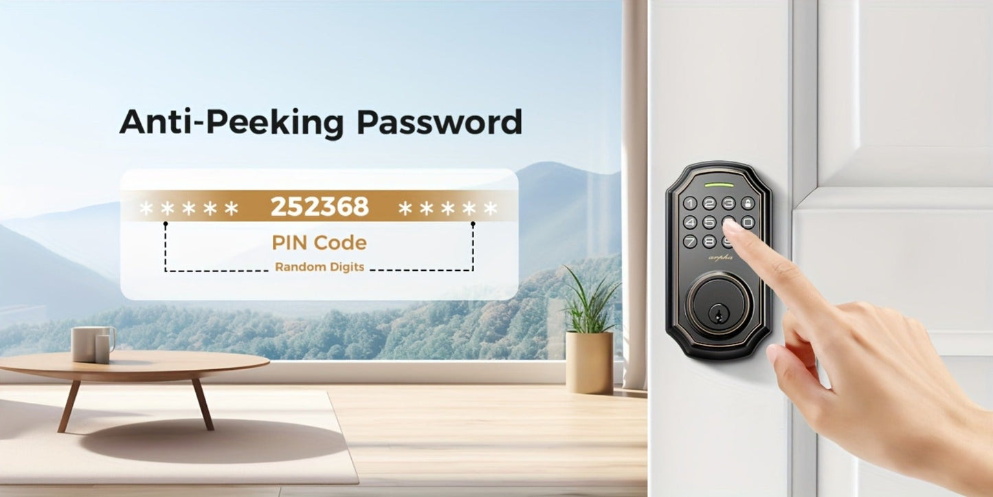 100 Code Keypad Door Lock Smart Keyless Entry Deadbolt – Anti-Peep Password, One-Touch Auto Lock, Fingerprint & WiFi Options, Zinc Alloy Front Door Lock, Easy Install, Low Battery Alarm, Black Silver