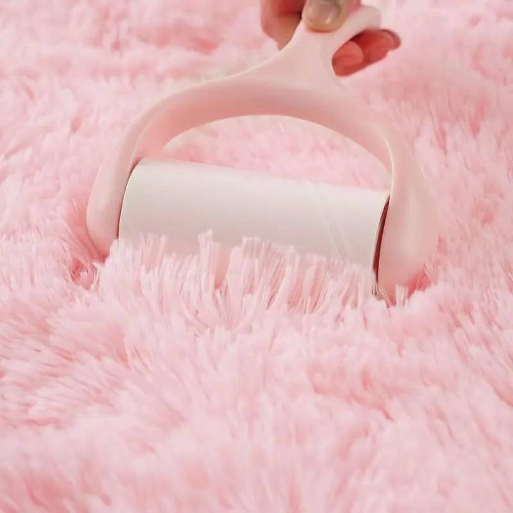 Area Rug Pink Soft Shaggy Design in Four Sizes with Placement Stickers for Bedroom or Dorm