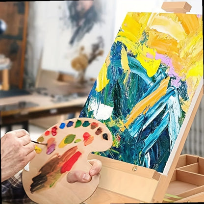14-Piece Portable Painting Box Set with Adjustable Tabletop Easel, Canvas, Brushes and Palette Knife