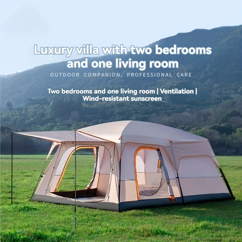 Camping Tent Two-Room Family Cabin with Shared Hall, Mosquito-Net Panels and Two Capacity Options
