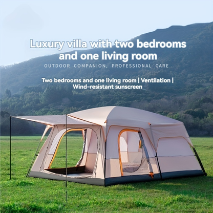 Camping Tent Two-Room Family Cabin with Shared Hall, Mosquito-Net Panels and Two Capacity Options