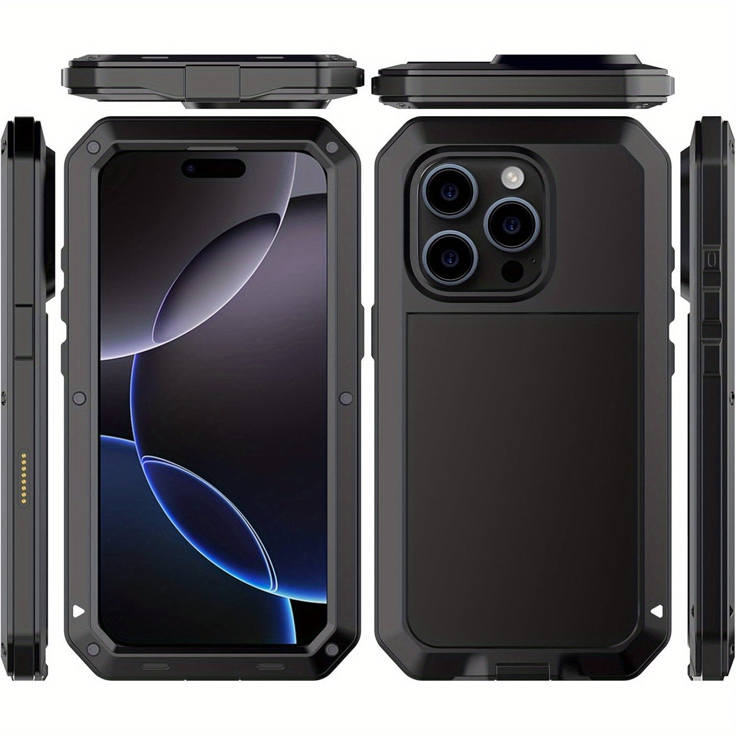 Metal Silicone Heavy Duty iPhone Case Full Body Protection – Anti-Drop Dustproof Shockproof Cover for iPhone 11 12 13 14 15 16 17 Air Plus Pro Pro Max | High-End Fashion Design