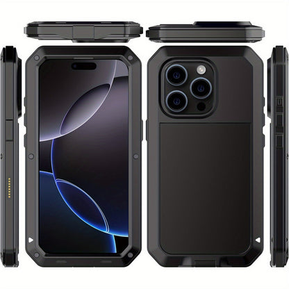 Metal Silicone Heavy Duty iPhone Case Full Body Protection – Anti-Drop Dustproof Shockproof Cover for iPhone 11 12 13 14 15 16 17 Air Plus Pro Pro Max | High-End Fashion Design