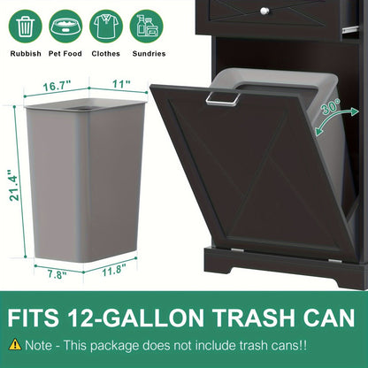 Storage Cabinet 12-Gallon Tilt-Out Trash Bin Enclosure with Top Drawer and Two Color Options