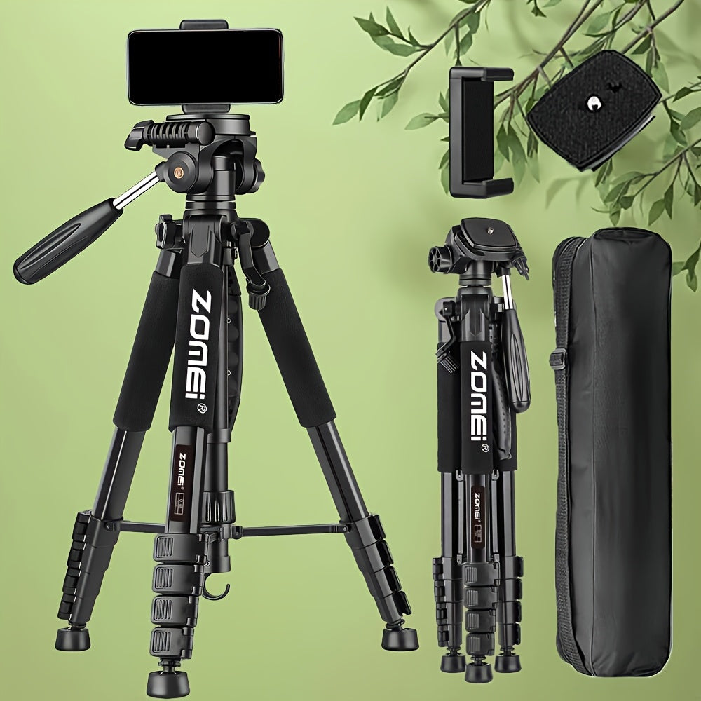 65-Inch Aluminum Camera Tripod with Three-Way Pan Head, Quick-Release Plate, Phone Clip, Carry Bag and Four Colors