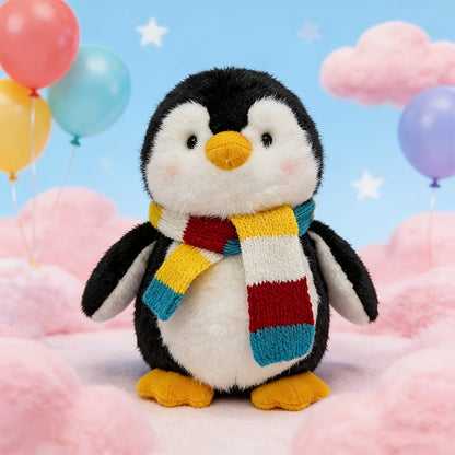 Stuffed Animal Scarf Penguin with Blue or Yellow Accessory Option and One-Piece Configuration