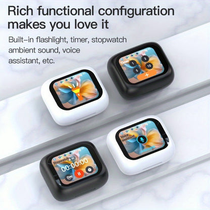 Touchscreen ANC Wireless Earbuds Full-Color Display, Noise Cancelling In-Ear with Charging Case for Sports Gaming Business