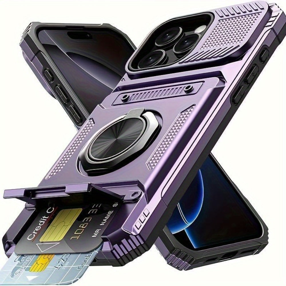 Wallet-Style iPhone Case with Card Slot, Ring Holder and Kickstand in 125 Model and Color Options