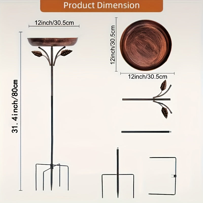 Garden Bird Station Options with 87.99-Inch Four-Hook Pole, Round Feeder or Leaf-Accent Bath