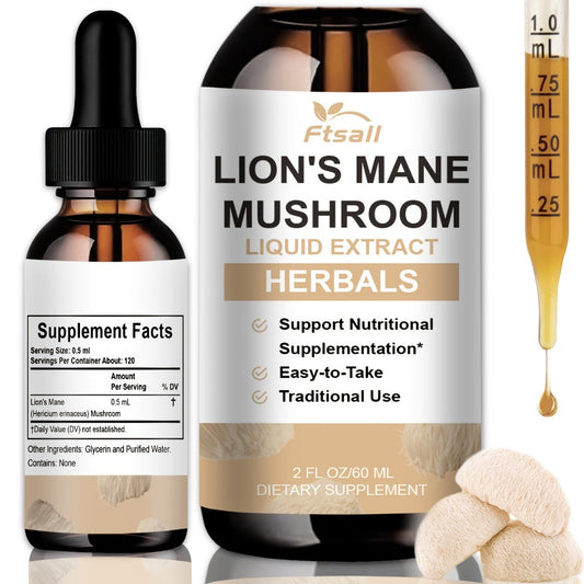 Lion's Mane Mushroom Liquid Drops 2fl oz Natural Herbal Extract for Brain Support, Focus, Memory & Cognitive Clarity for Men & Women