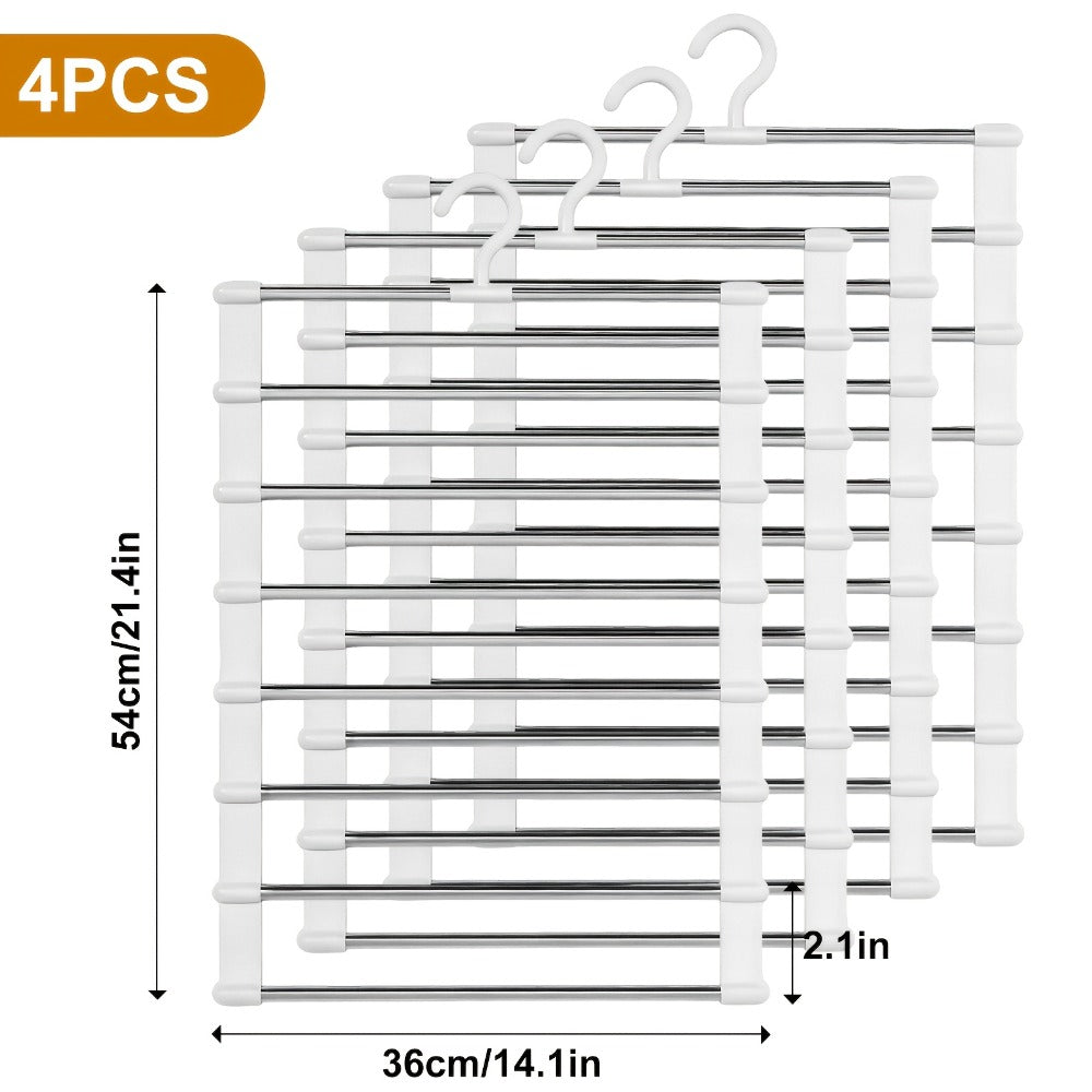 Foldable Multi-Layer Pants Hangers in Four- or Eight-Piece White Sets for Jeans, Scarves and Trousers