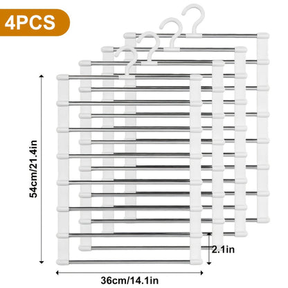 Foldable Multi-Layer Pants Hangers in Four- or Eight-Piece White Sets for Jeans, Scarves and Trousers