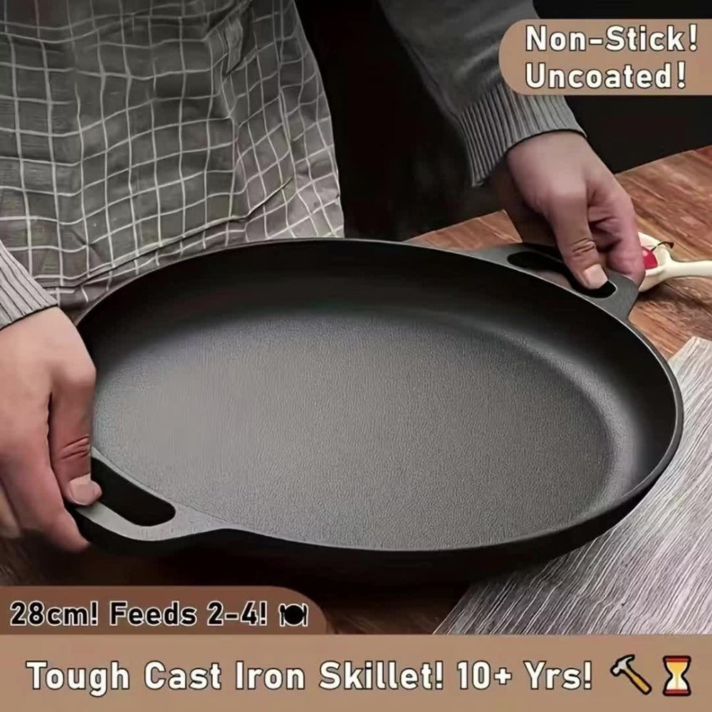 28cm Cast Iron Skillet Bundle with Barbecue Tongs and Optional 304 Stainless Steel Box in 2- or 3-Piece Sets