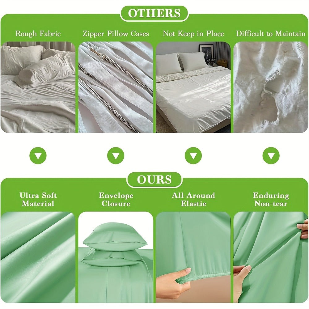 Sheet Set, Four-Piece 30% Lyocell and 70% Viscose Bedding with 18-to-24-Inch Fitted Pocket and Twelve Colors