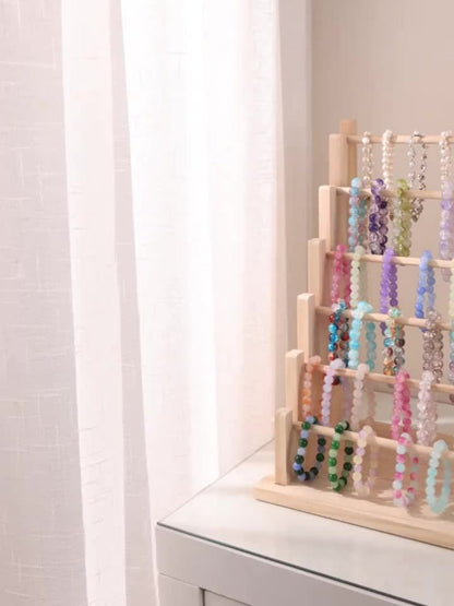 Jewelry Organizer 6-Tier Wooden Stepped Display Tower with Removable Bead Trays for Bracelets and Watches