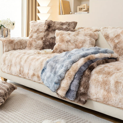 Sofa Cover, Faux-Lamb Plush Gradient Couch Pad in Five Colors with Armchair, Backrest and Seat Sizes