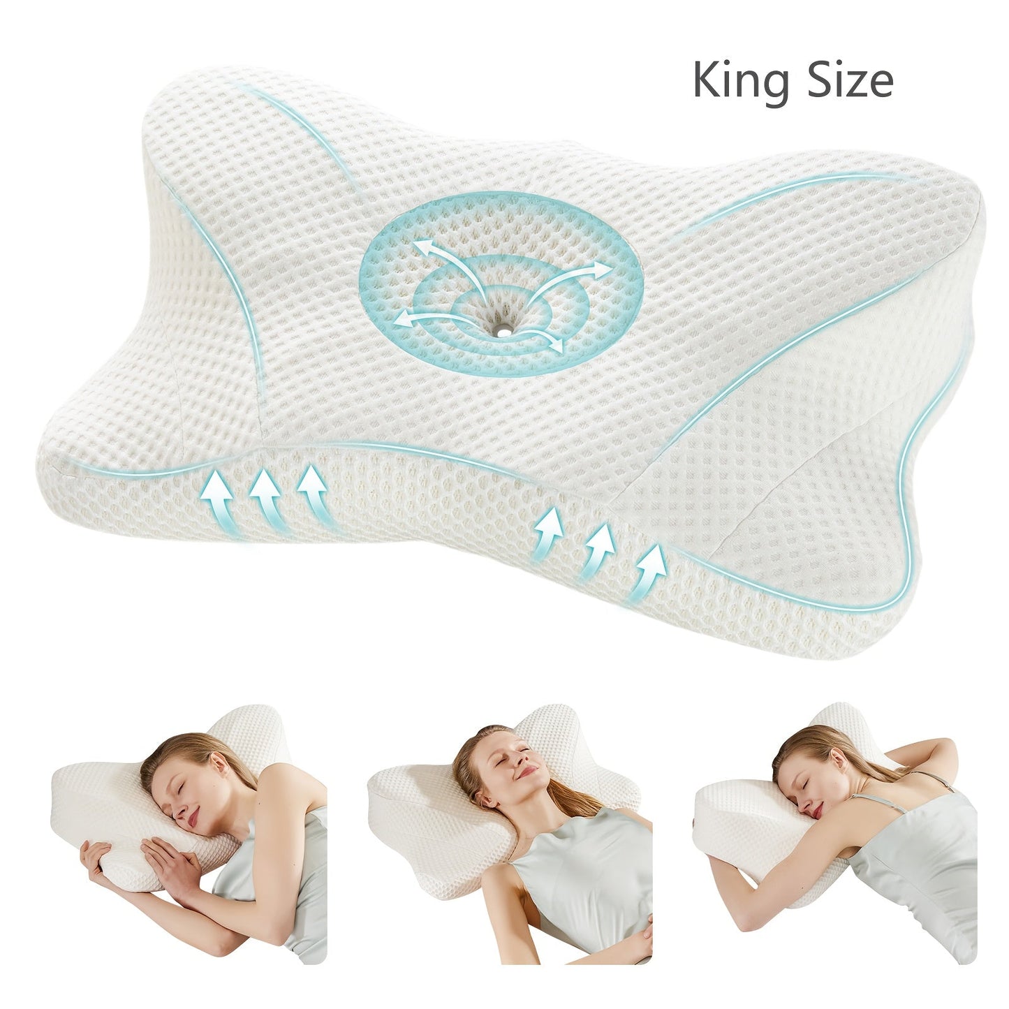 Memory Foam Cervical Pillow Ergonomic Contour Neck Support Orthopedic Bed Pillow for Side Back Stomach Sleepers with Cooling Pillowcase Queen King
