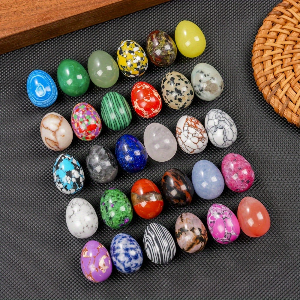Thirty-Piece Mixed-Pattern Polished Egg-Shaped Stone Set for Bowls, Shelves, Crafts and Seasonal Displays