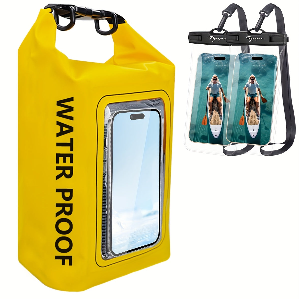 Dry Bag Set 3-Piece Roll Top Backpack with Phone Pouch & Dry Sack - Kayaking with the Listed Color, Size or Set Options for Everyday Carry