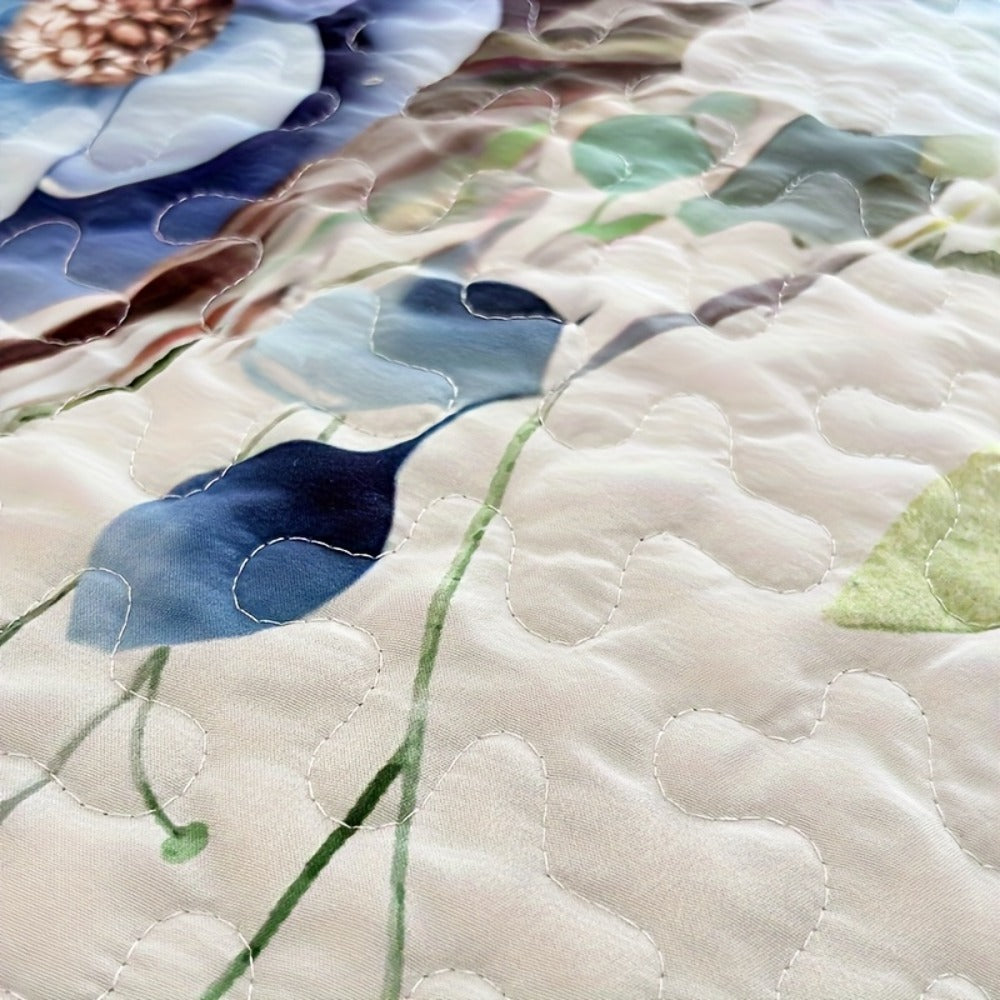 Watercolor Floral Quilt Set with Botanical Heart Print in Polychrome Twin, Full/Queen or King Sizes