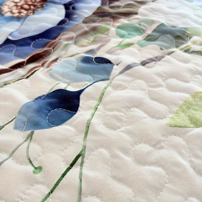 Watercolor Floral Quilt Set with Botanical Heart Print in Polychrome Twin, Full/Queen or King Sizes