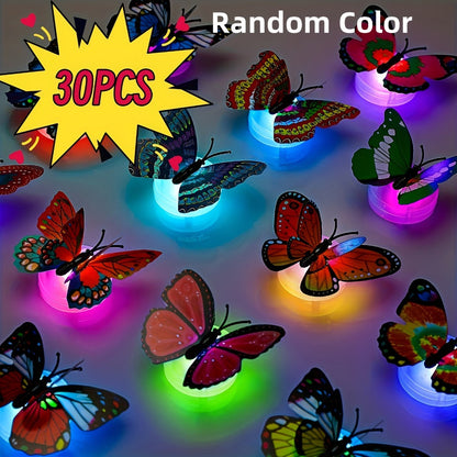 LED Butterfly Wall Stickers 30pcs 3D Glowing Butterfly Decorations Night Light Colorful Wall Decals for Bedroom Living Room Party Wedding Christmas Holiday Home Decor Random Color