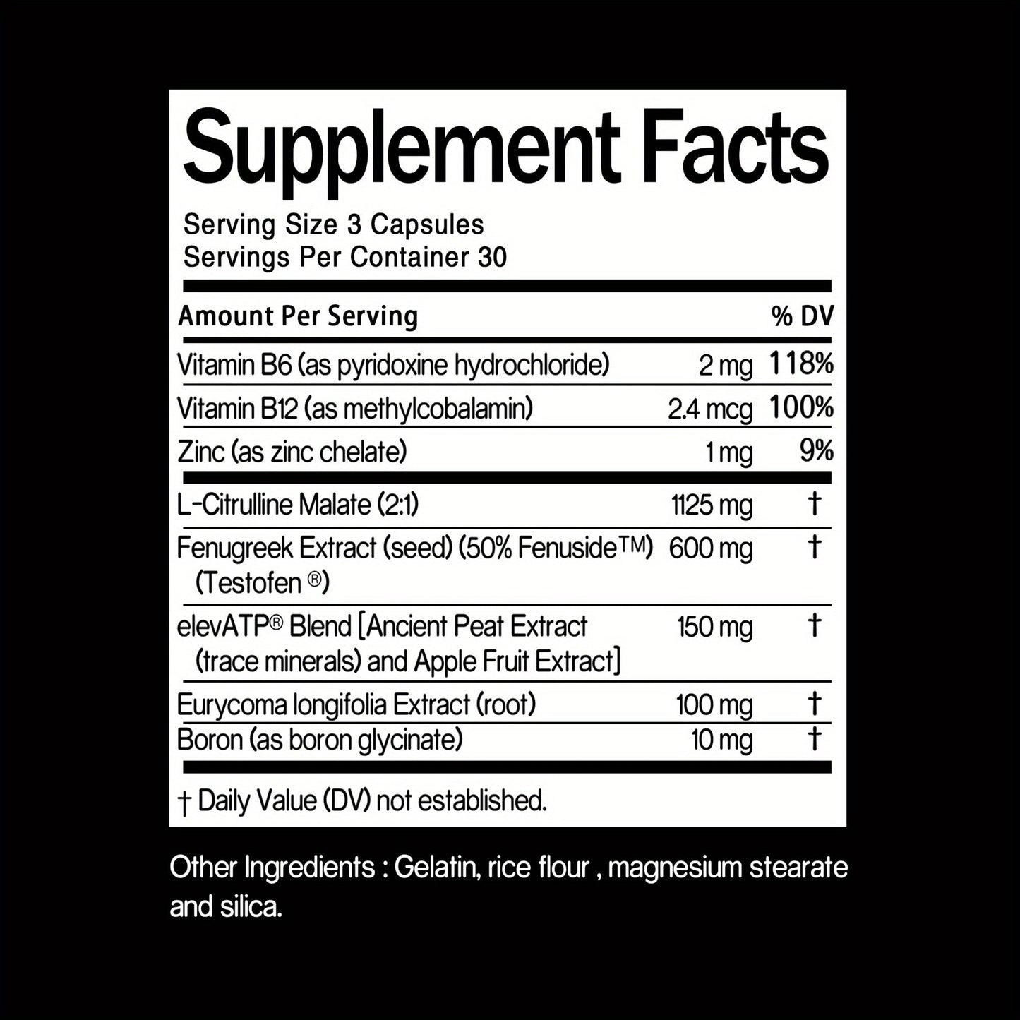 L-Citrulline Men's Health Supplement Capsules, 90 Count in One Bottle with Printed Labeling