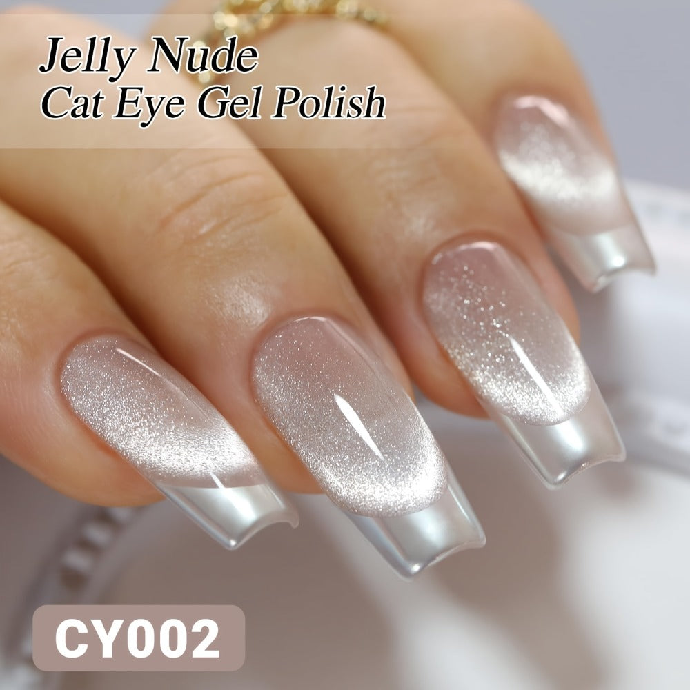 Gel Nail Polish CY002 Ice-Clear Nude Magnetic Cat-Eye with Shimmer Stripe and Glossy Finish for UV/LED Nail Art