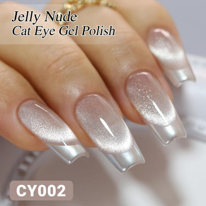 Gel Nail Polish CY002 Ice-Clear Nude Magnetic Cat-Eye with Shimmer Stripe and Glossy Finish for UV/LED Nail Art