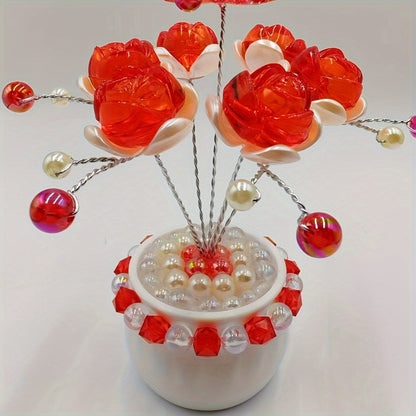 Crystal-Style Flower Decorations for Car Console or Home Display in Six Piece-Count and Color Styles