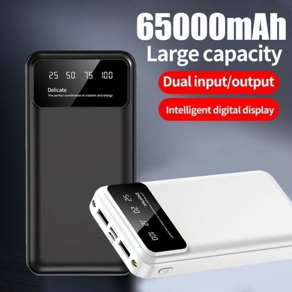 65000mAh Portable Power Bank with LED Display USB Charger for iPhone 17 16 15 14 13 12 11 XS Android Phones Tablets – High Capacity Emergency Backup Battery Pack for Travel Outdoor Camping