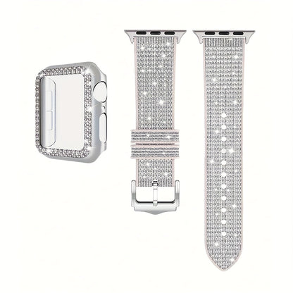 Rhinestone Mesh Watch Band and Matching Case Set for Apple Watch in 19 Color-and-Size Options