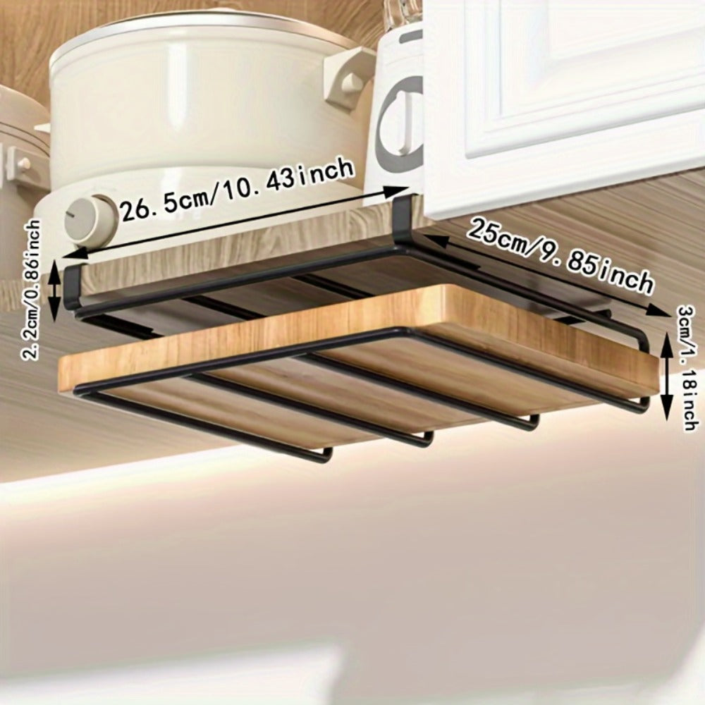 Cutting Board Hook Rack Kitchen Organizer Carbon Steel Cabinet-Door or Wall-Mount Storage in Black