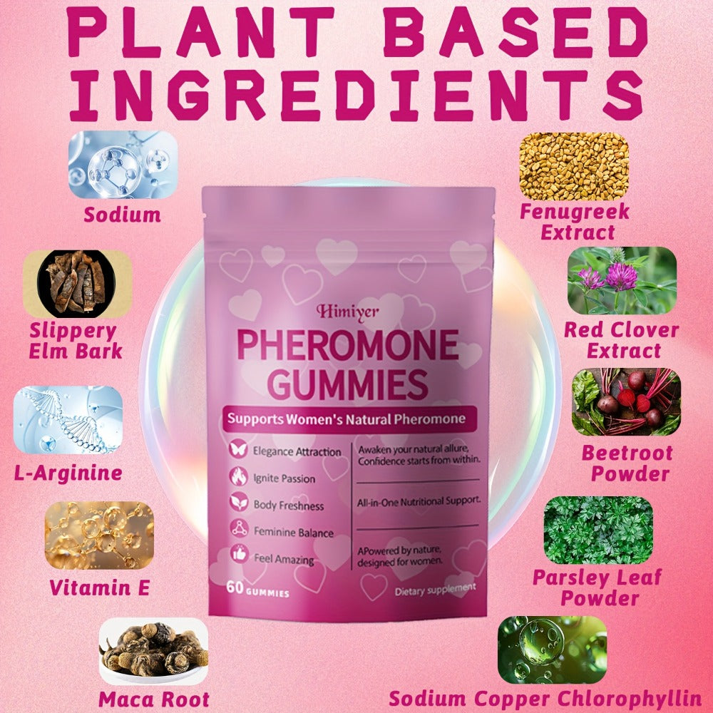 Women's Pheromone Gummies with L-Arginine, Maca & Beetroot – Natural Attraction, Confidence & Feminine Balance Supplement, Strawberry Flavor, 30 Gummies 30-Day Supply