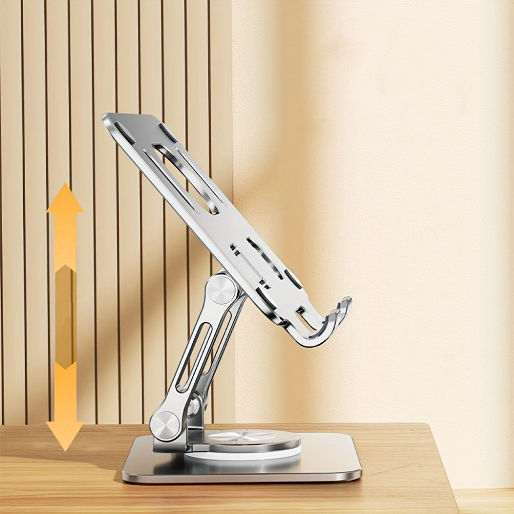 Black or Silver Rotating Tablet Stand with Foldable Desktop Base, Adjustable Tilt and Portrait or Landscape Viewing