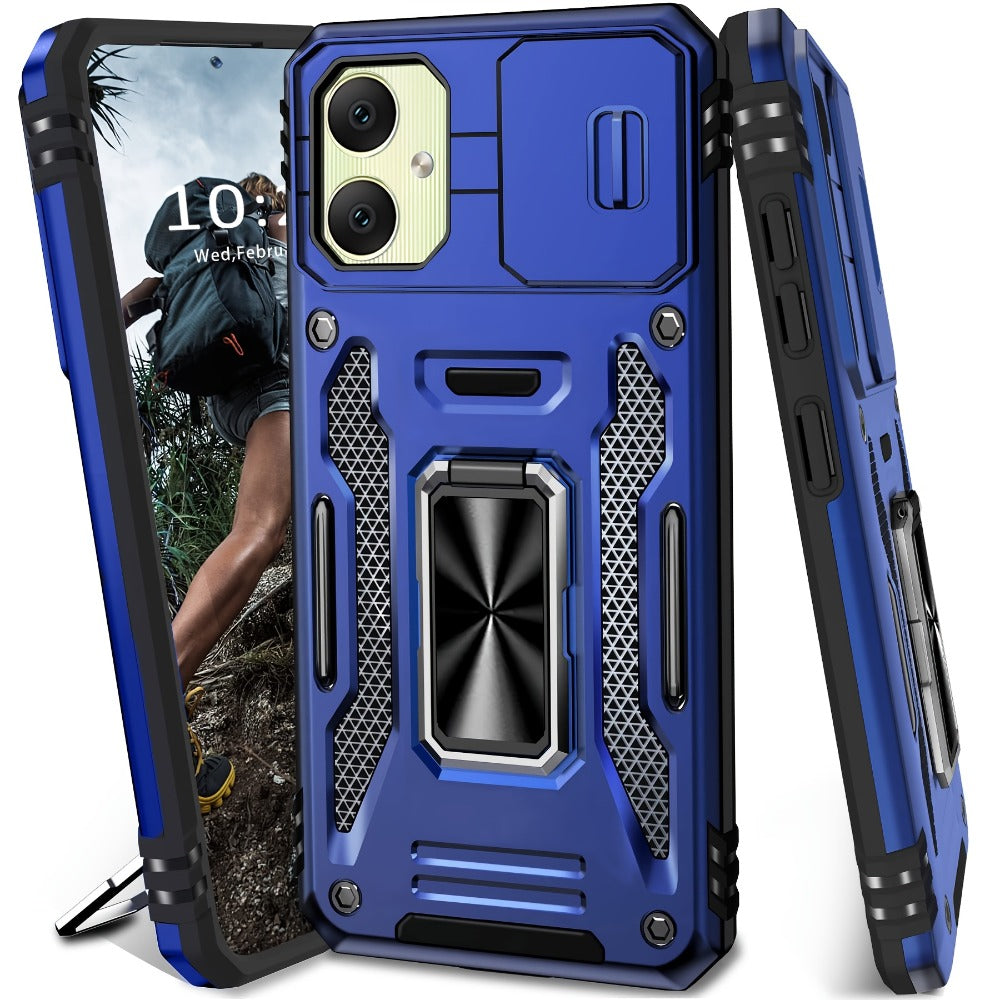 Samsung Galaxy Shockproof Magnetic Phone Case with 360° Rotating Ring Bracket & Sliding Lens Protector – Heavy Duty Cover for S24FE S23FE S22 S21FE Ultra A55 A54 A35 A34 A25 A24 A16 A15 A14 A06 A05 A05S 5G
