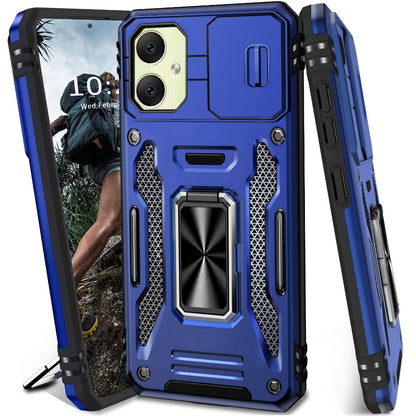 Samsung Galaxy Shockproof Magnetic Phone Case with 360° Rotating Ring Bracket & Sliding Lens Protector – Heavy Duty Cover for S24FE S23FE S22 S21FE Ultra A55 A54 A35 A34 A25 A24 A16 A15 A14 A06 A05 A05S 5G