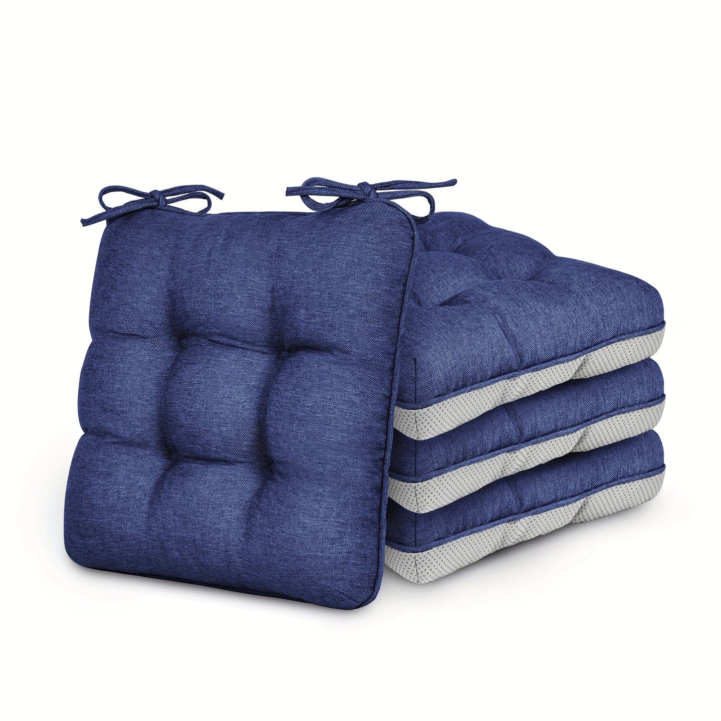Tufted Chair Cushion Sets in 4- or 8-Piece Options with M/L Sizes, Tie Straps and 12 Color Choices