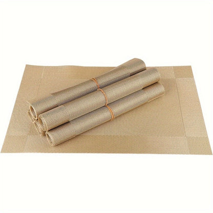 Six-Piece PVC Placemats in Gold, Brown or Silver, Each 11.8 x 17.7 Inches for Dining Tables