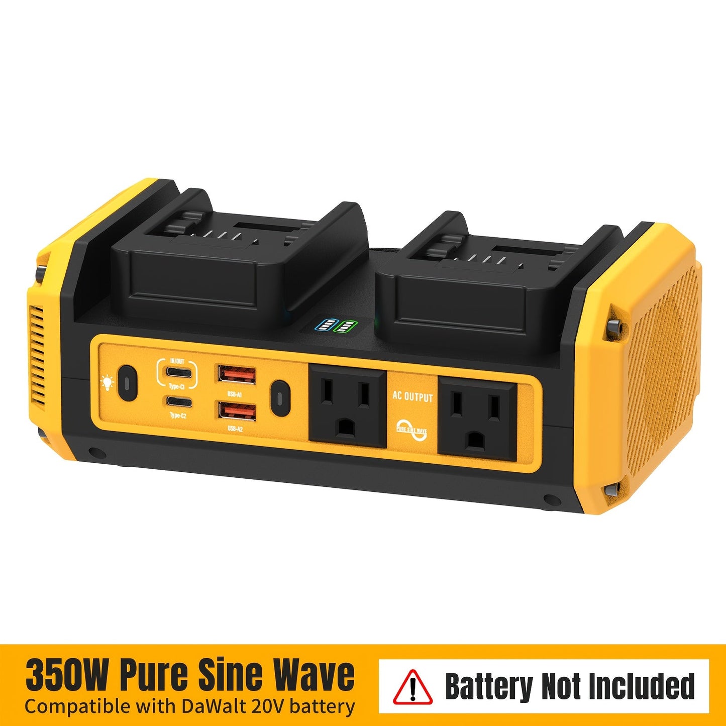 HASEED 350W Pure Sine Wave Power Inverter For DeWalt 20V Battery, 120V AC, 140W PD Fast Charging, Portable Power Station For Camping, Emergency, Outdoor (No Battery)