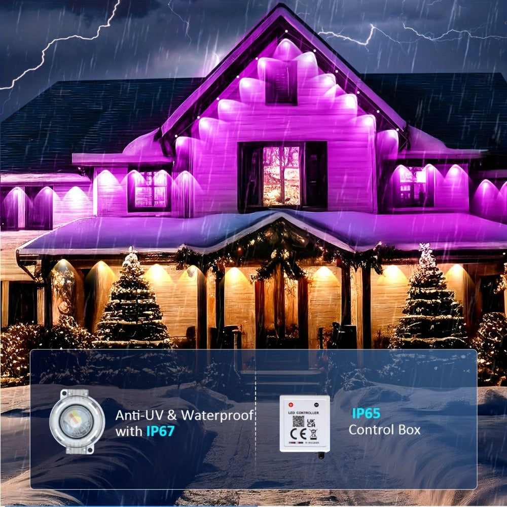 Permanent Outdoor RGB Eave Lights Smart App & Remote Control – Music Sync Timer Color Changing LED Soffit Light for Christmas New Year Halloween Holiday Party Decor – 50FT 100FT 300FT 500FT