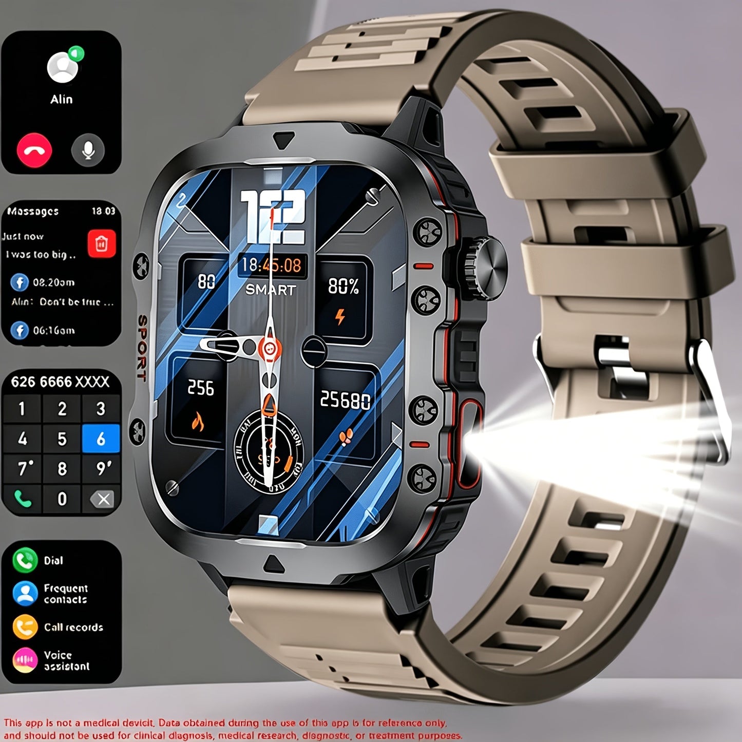 Smartwatch – Brown Black Large Screen – Wireless Calling & SMS, Fitness Tracker, Remote Camera Control, USB Rechargeable – Unisex…