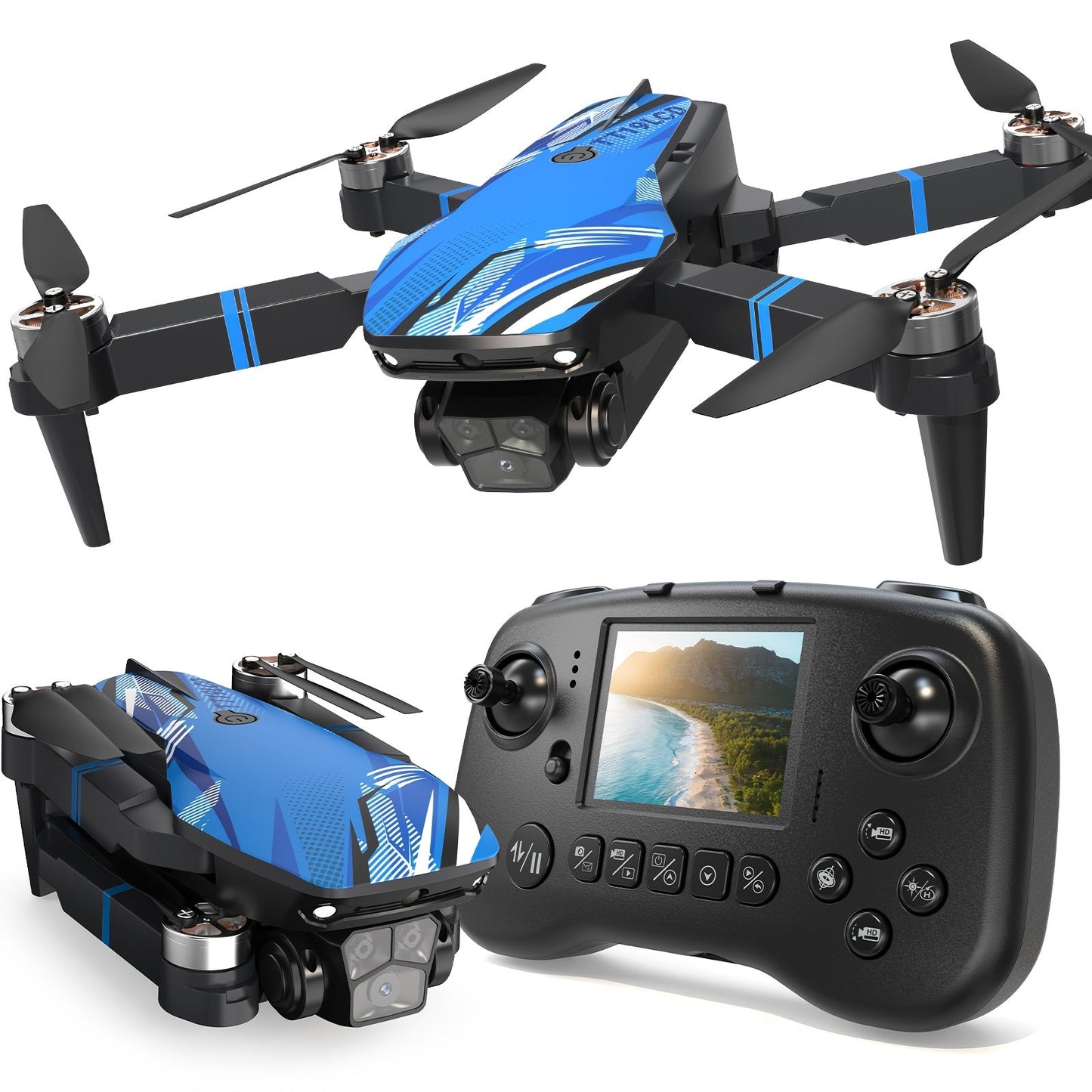 Foldable RC Drone with 2.8-Inch Screen Remote, Dual Cameras and 270-Degree Obstacle Sensor Mode